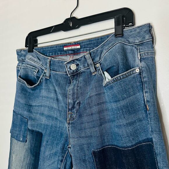 TOMMY HILFIGER Women's Medium Wash Patchwork Y2K Boyfriend Denim Jeans Size 8 - Picture 4 of 13